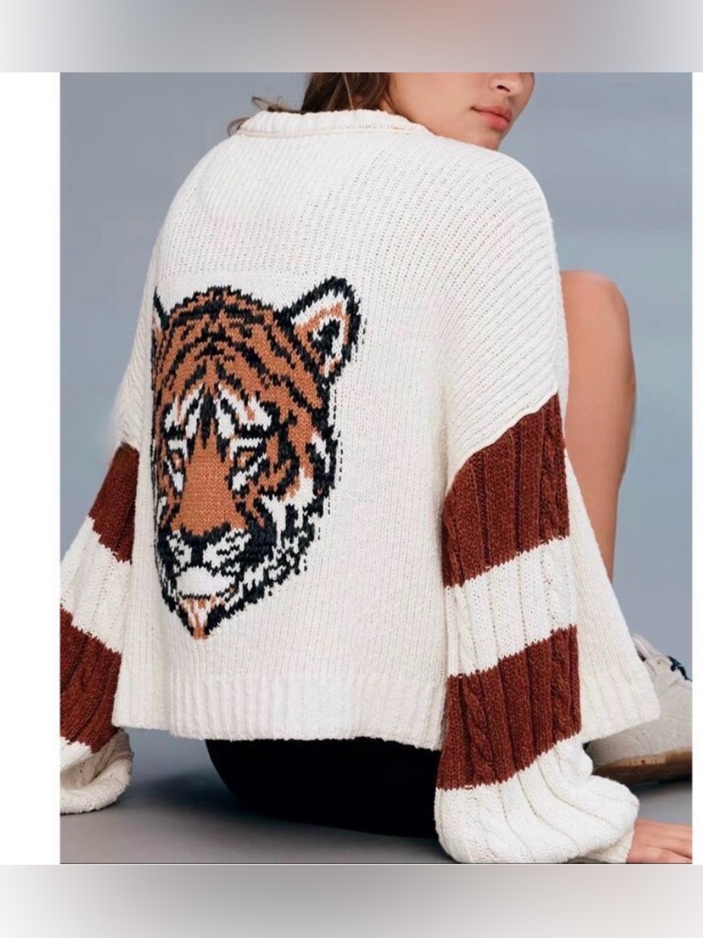 Anthropologie Pilcro Tiger Graphic Oversized Zipper Front Knit cardigan size S